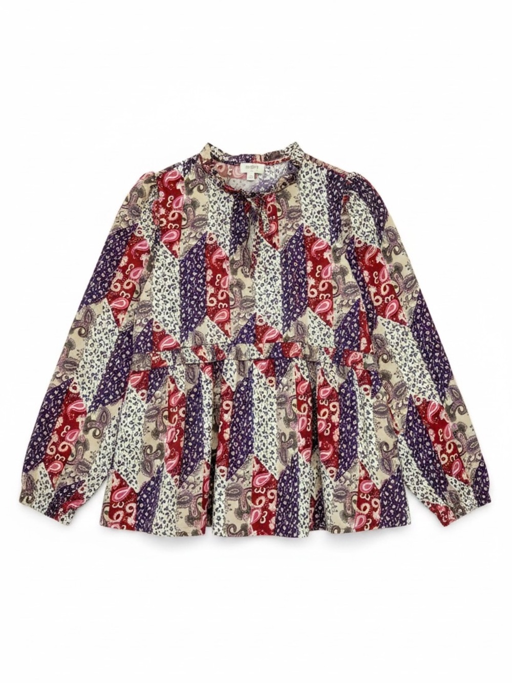 Umgee Mixed Print Ruffle Blouse Top in Mixed Wine Women’s Size Large